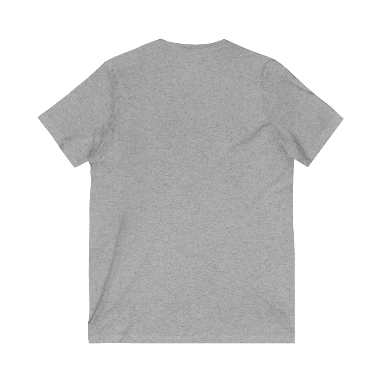 Unisex jersey short sleeve V-neck tee in light gray, featuring a comfortable fit for all-day wear, ideal for both casual and semi-formal settings.