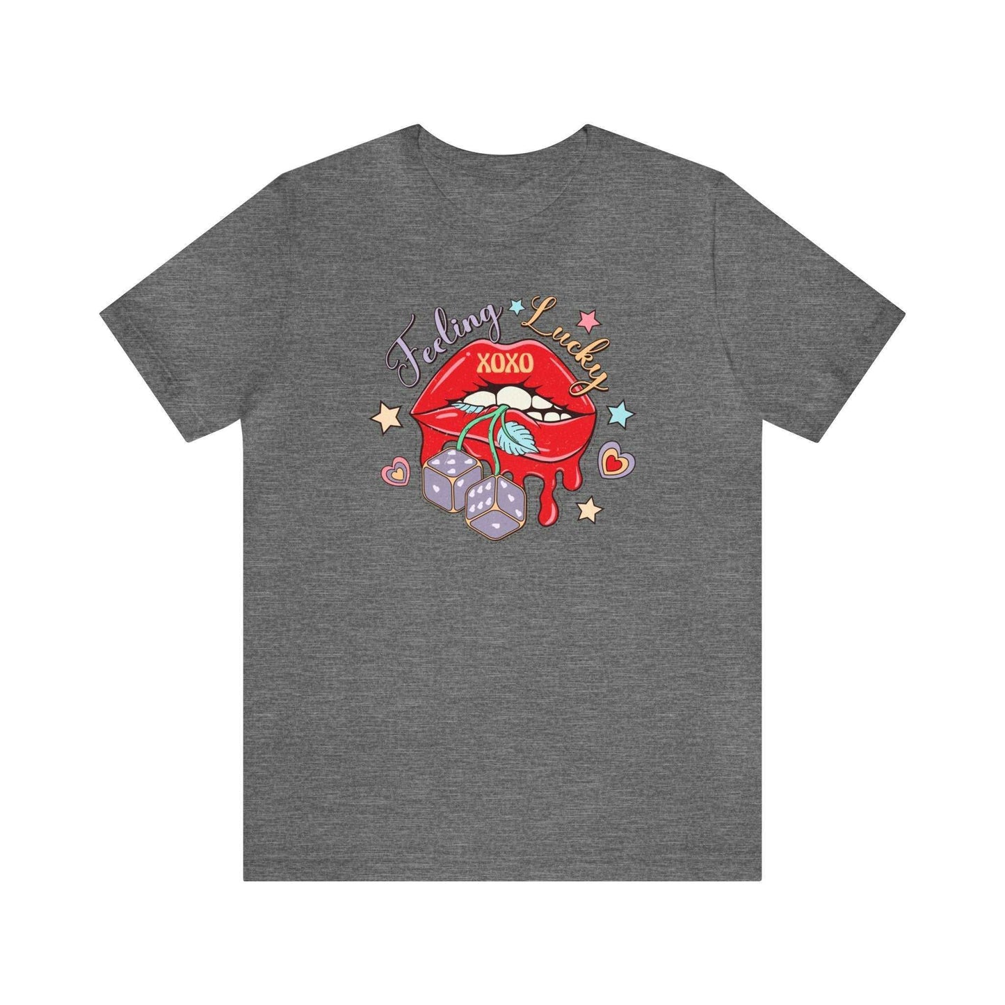 Valentine's Day T-Shirt with "Feeling Lucky" design, gray color, unisex fit.
