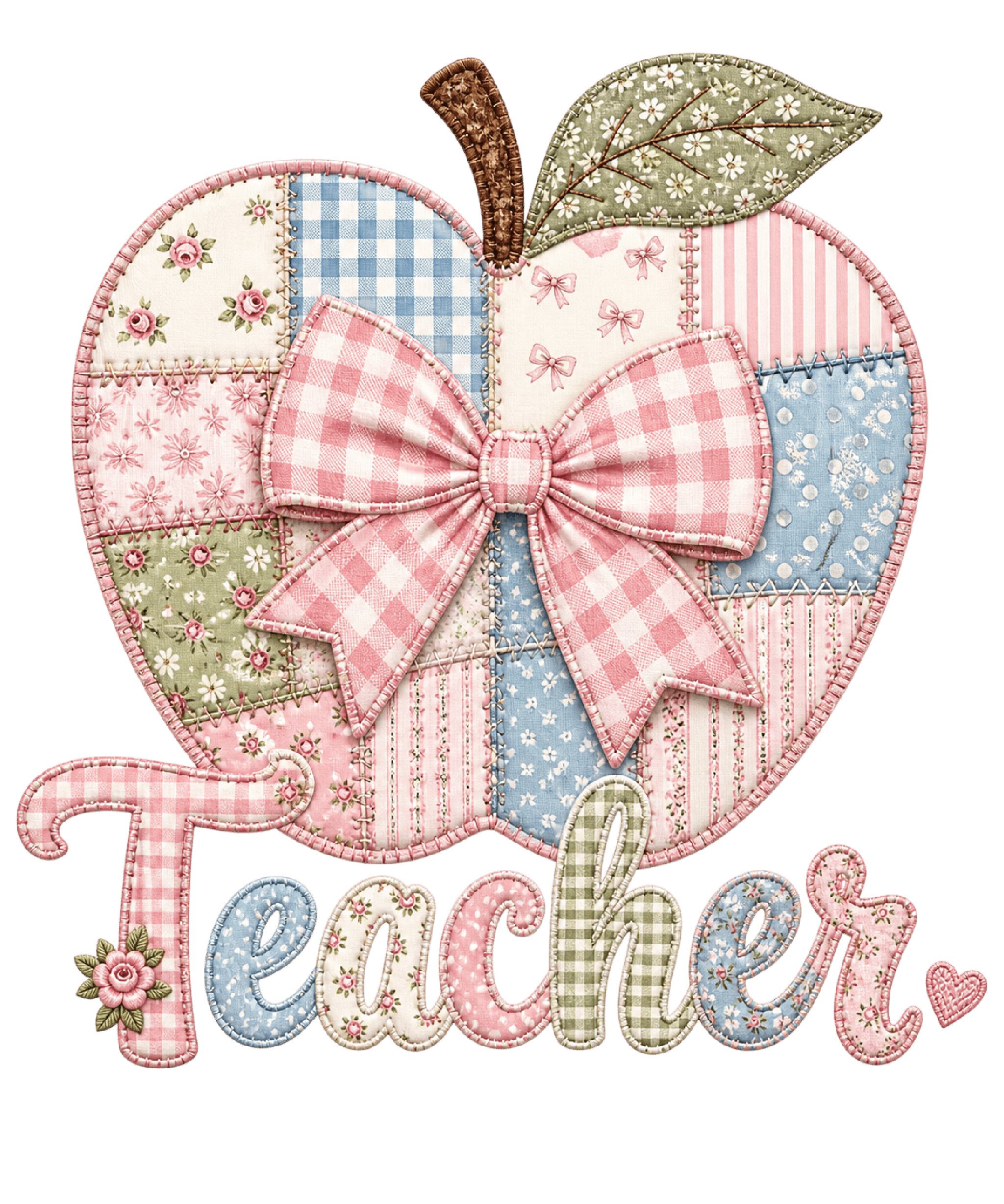 Coquette Teacher Apple Patchwork Watch Out Kindergarten DTF Print Design