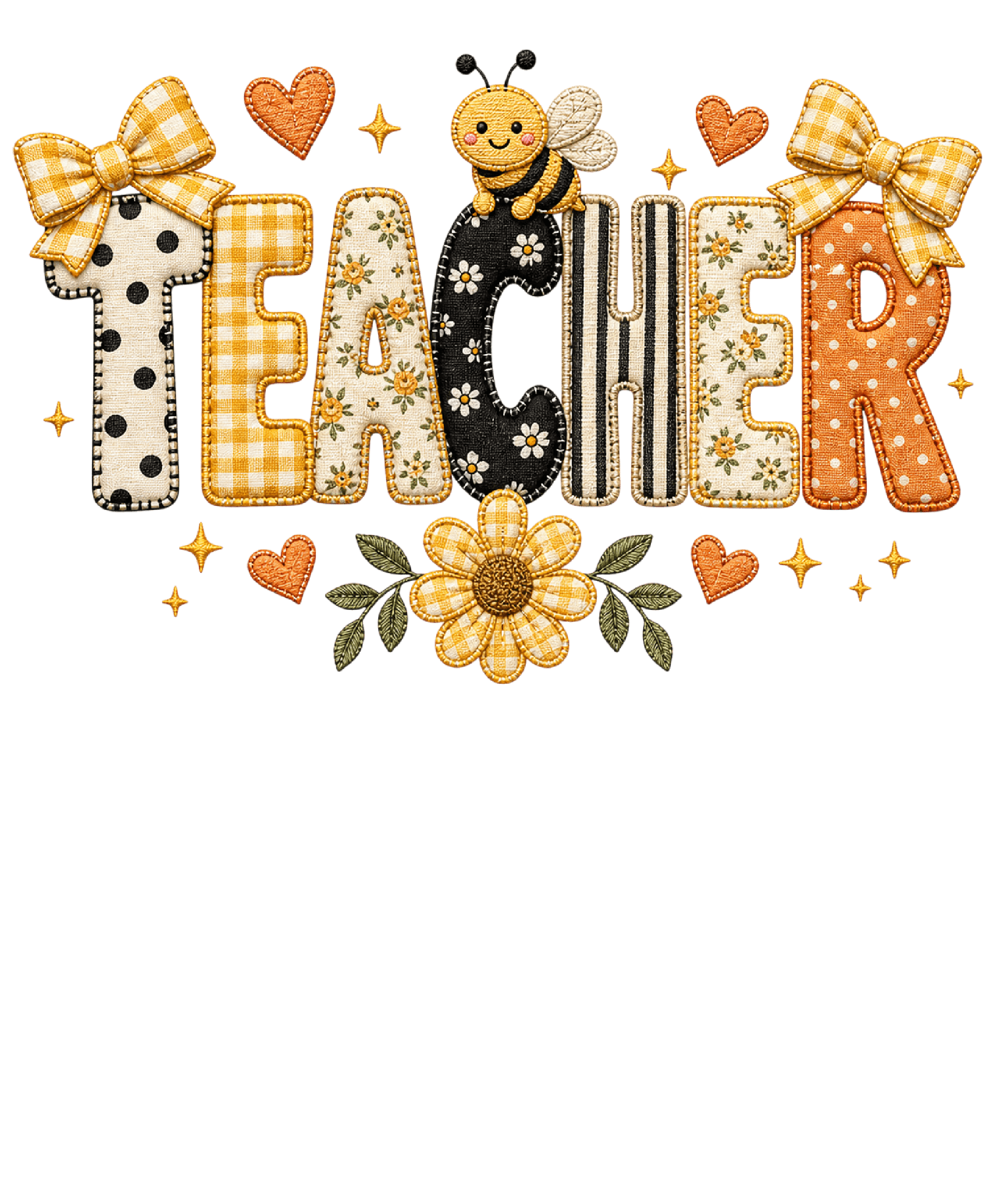 Fall Teacher Bee DTF print design for shirts and accessories with vibrant colors and cold peel transfer technique