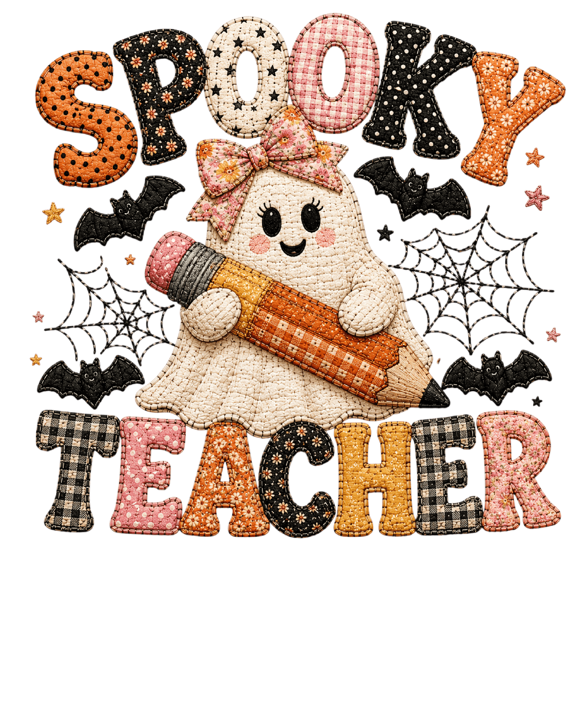 Spooky Teacher adult DTF print design with Watch Out Kindergarten text