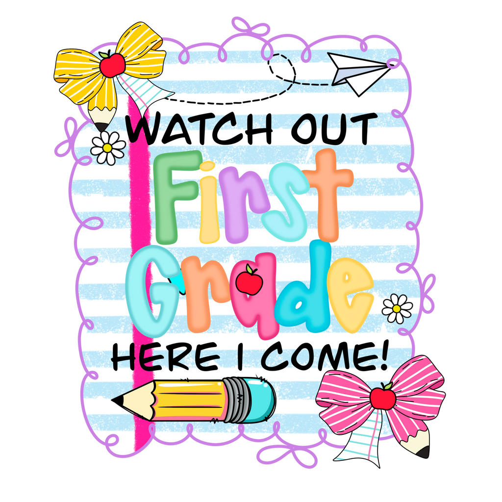 Watch Out Kindergarten youth DTF print design with colorful text