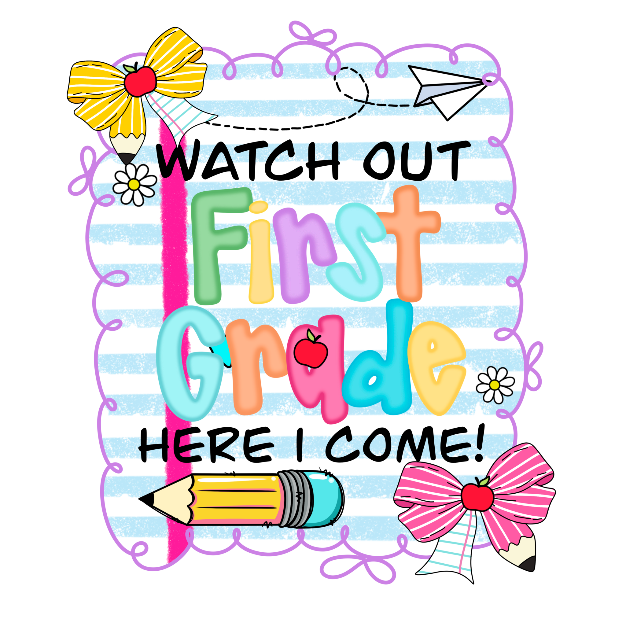 Watch Out Kindergarten youth DTF print design with colorful text