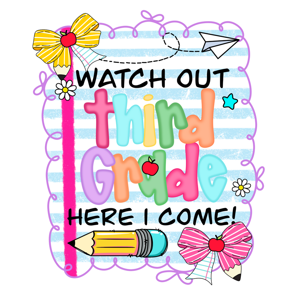 Watch Out Kindergarten youth DTF print design with colorful text