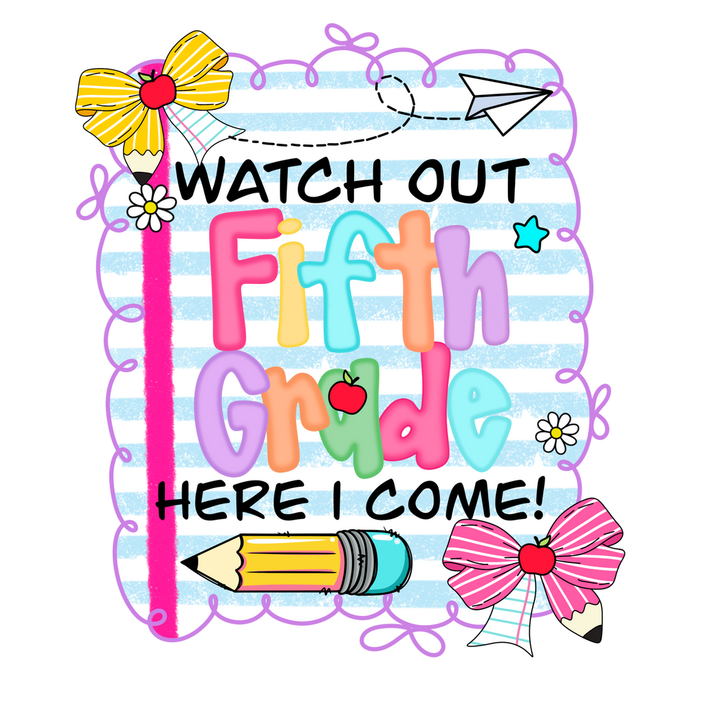 Watch Out Kindergarten youth DTF print design with bold text and playful graphics