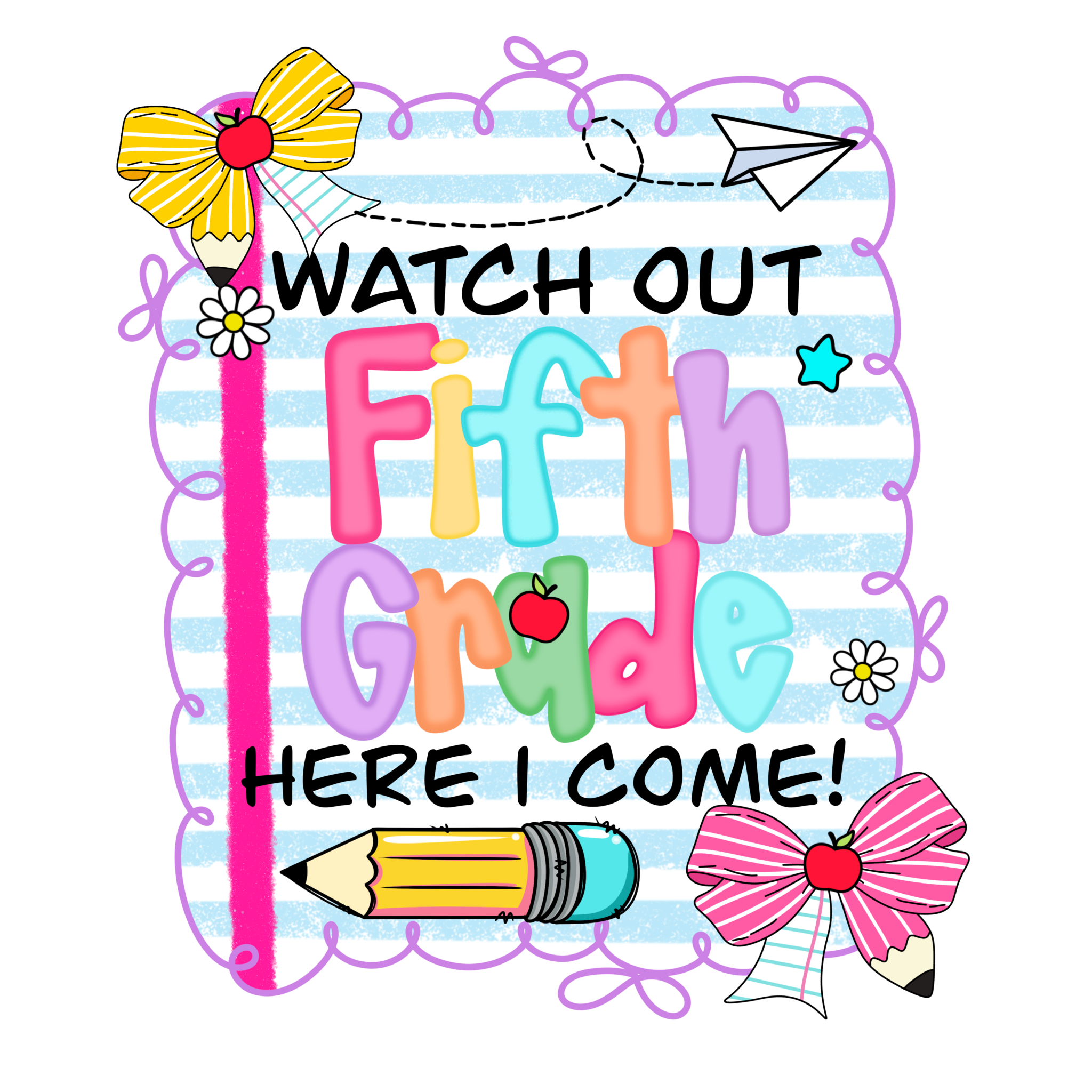 Watch Out Kindergarten youth DTF print design with bold text and playful graphics