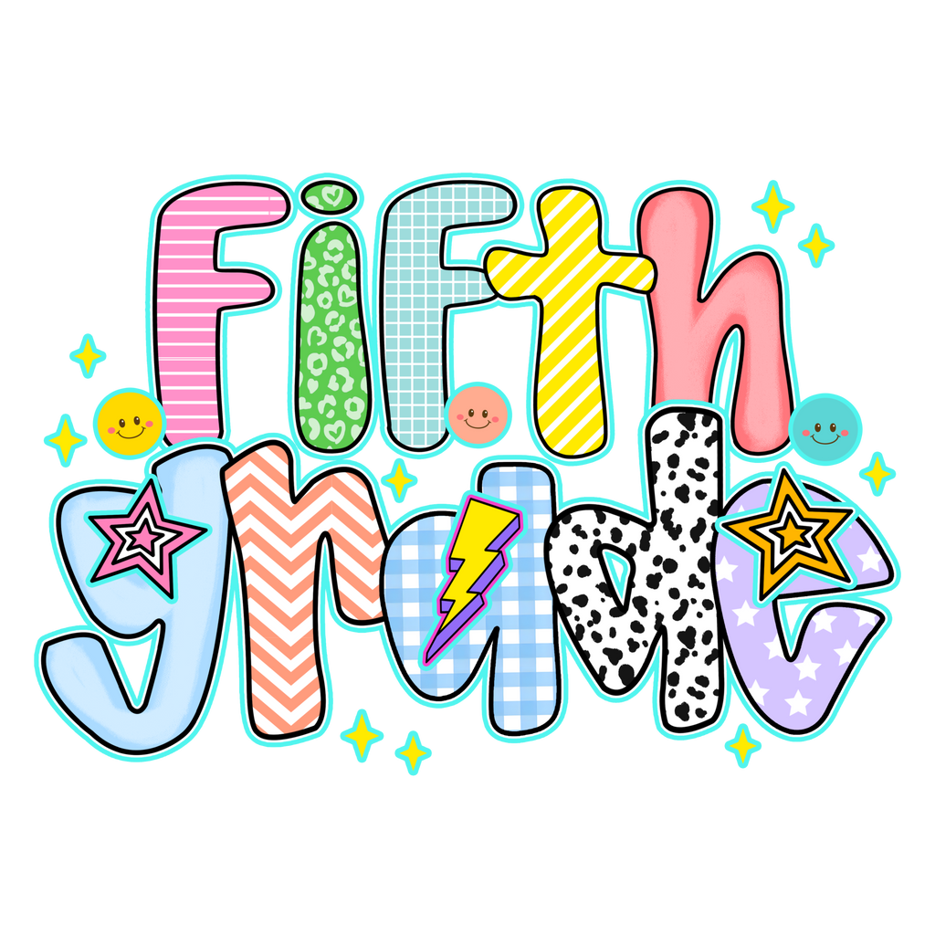 Back to school preppy doodle youth design with Watch Out Kindergarten text for Pre-K to 5th grade DTF prints