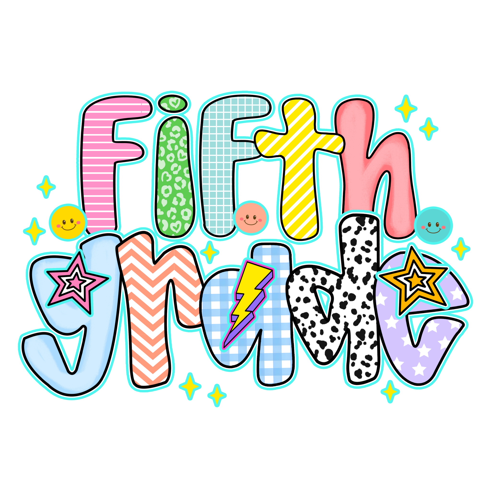 Back to school preppy doodle youth design with Watch Out Kindergarten text for Pre-K to 5th grade DTF prints