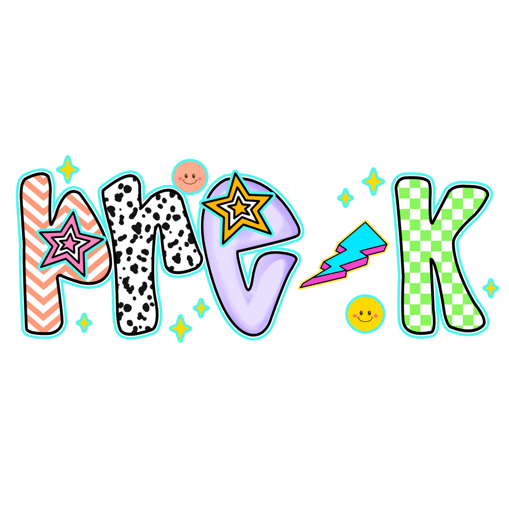 Back to school preppy doodle design with Watch Out Kindergarten text for youth DTF prints Pre-K to 5th grade