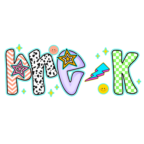 Back to school preppy doodle design with Watch Out Kindergarten text for youth DTF prints Pre-K to 5th grade