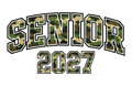 Camouflage Senior 2027 DTF print heat transfer for shirts and hats with vibrant, durable ink