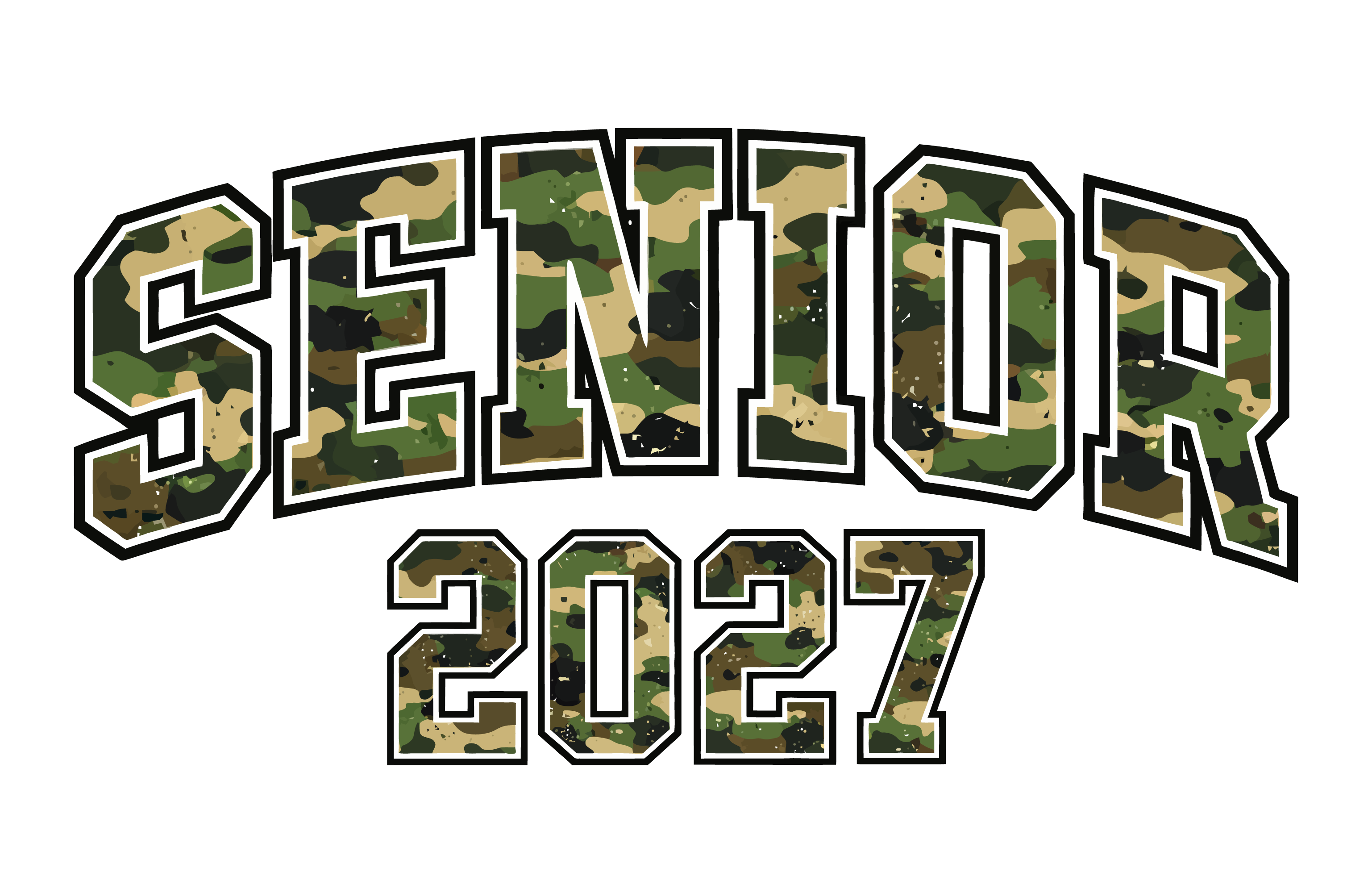 Camouflage Senior 2027 DTF print heat transfer for shirts and hats with vibrant, durable ink