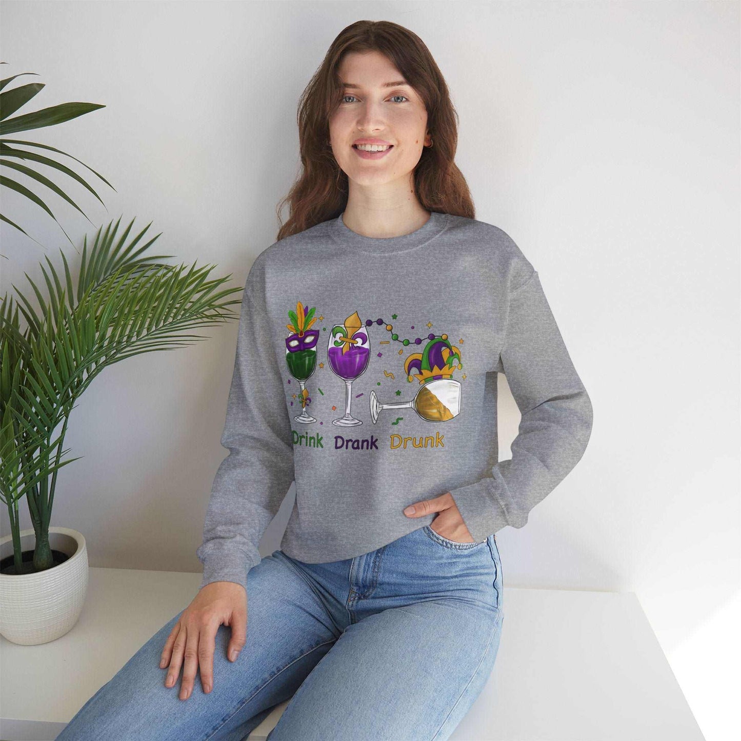 Mardi Gras Shirt Drink, Drank, Drunk Unisex Gildan 18000 Sweatshirt