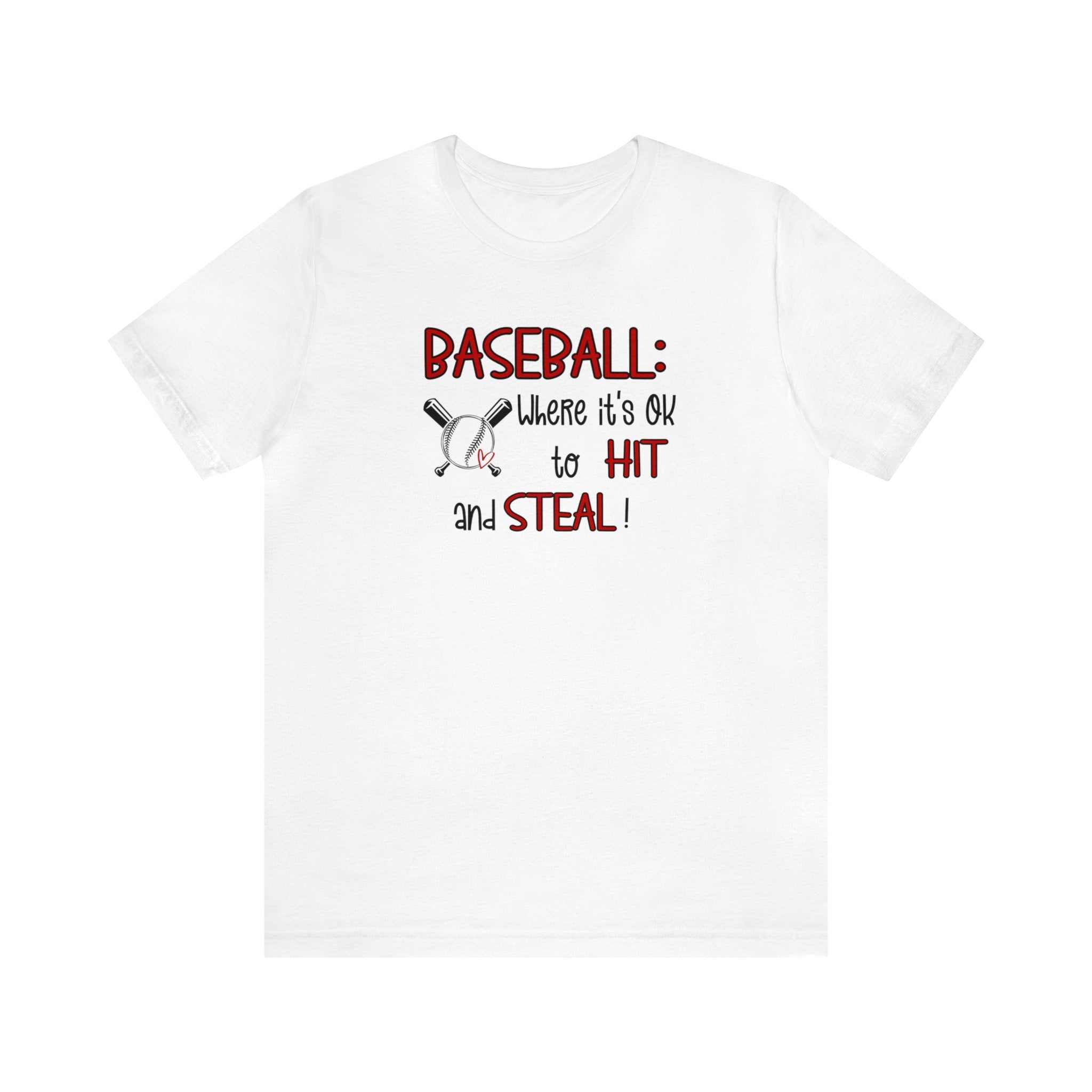 Unisex jersey short sleeve tee with baseball-themed print, soft cotton, classic fit.