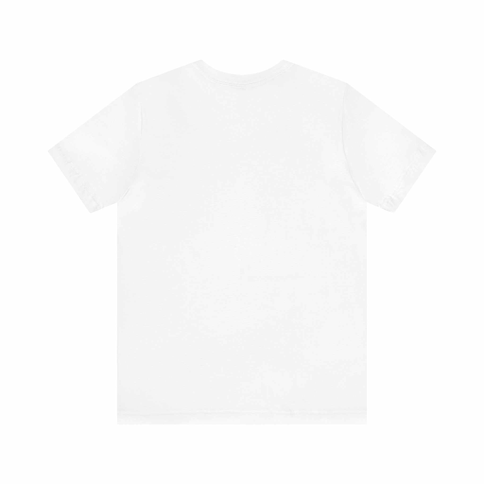 Unisex jersey short sleeve tee in white, soft cotton with ribbed knit collars, retail fit.