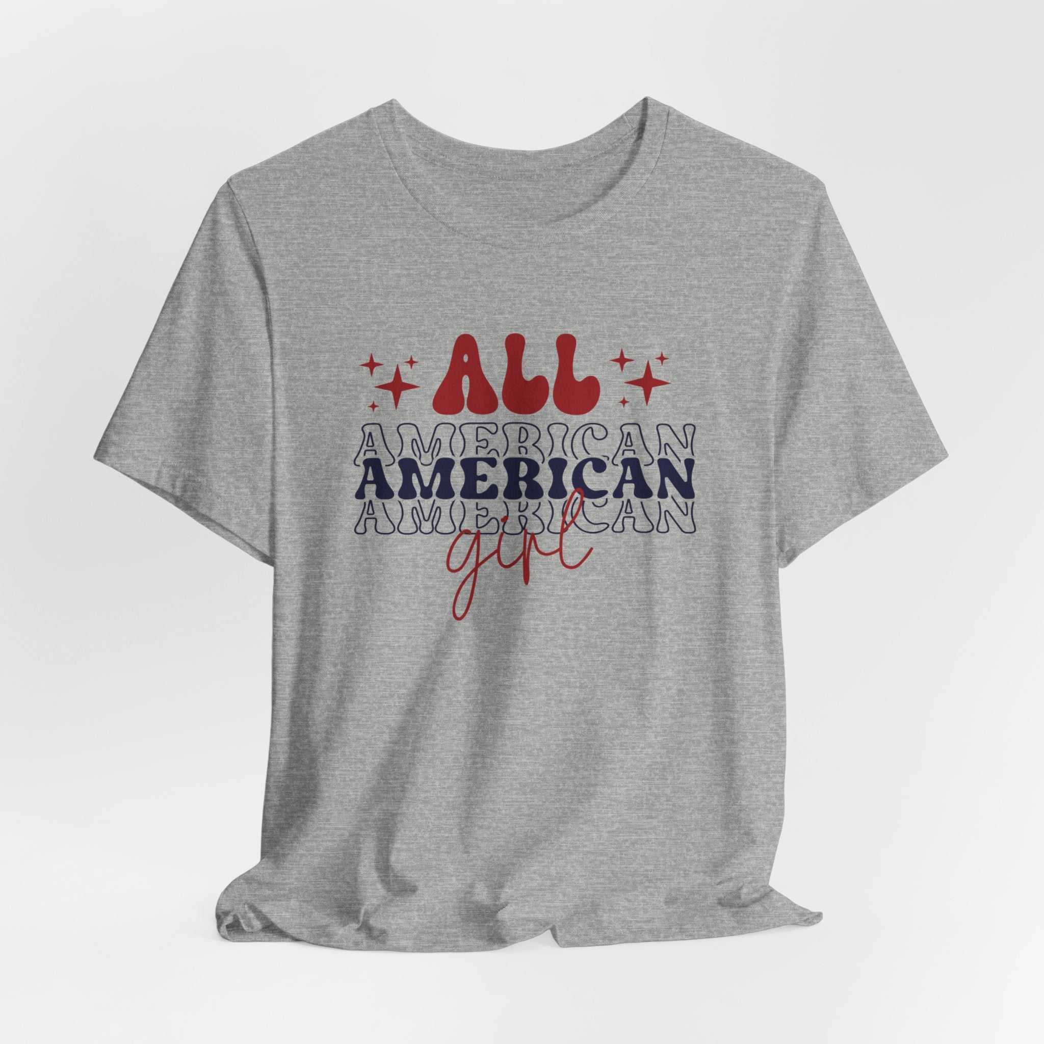 American Girl Independence Day T-Shirt with patriotic graphics in red, white, and blue.