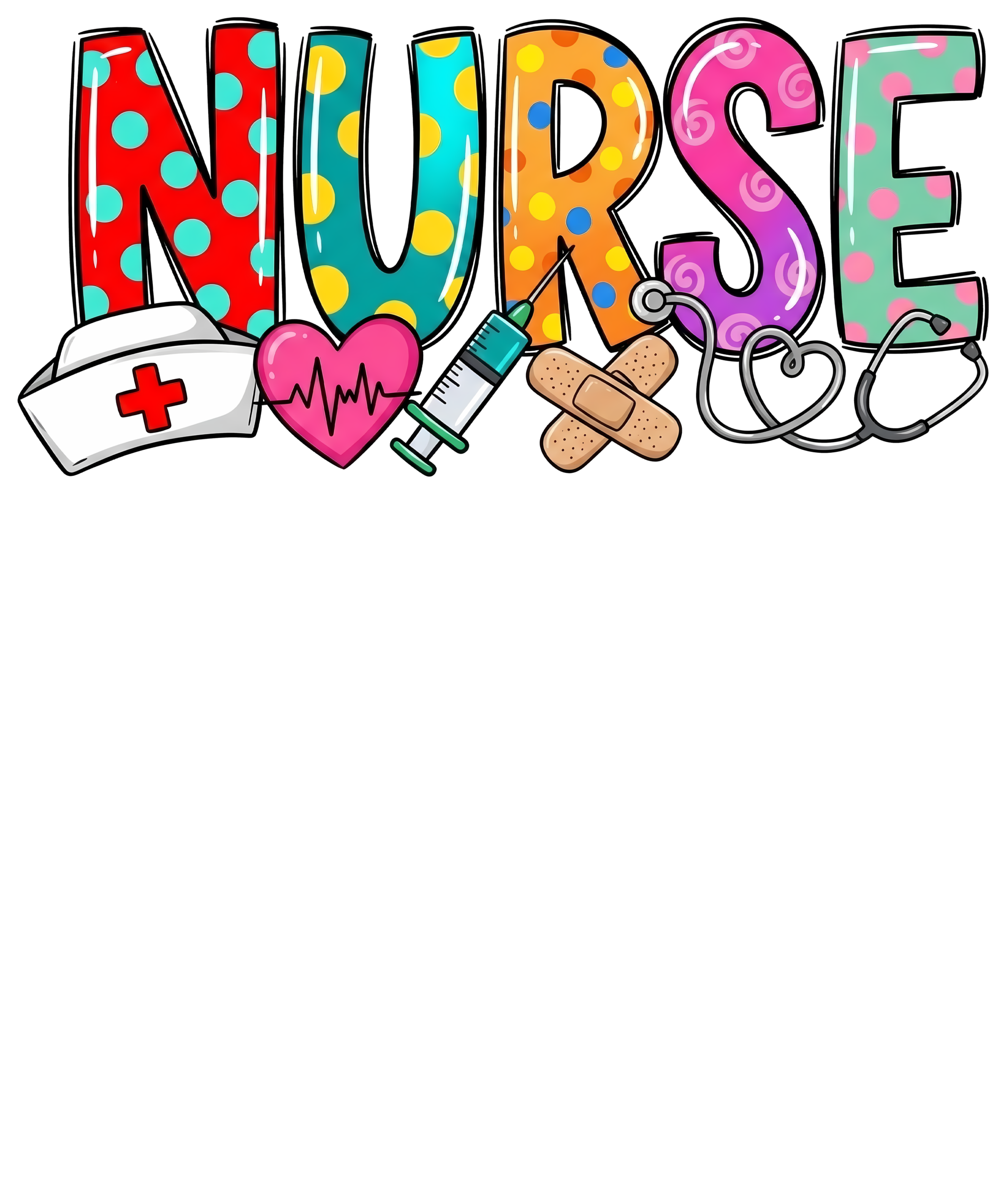 Multi-color nurse graphic with blue uniform DTF print