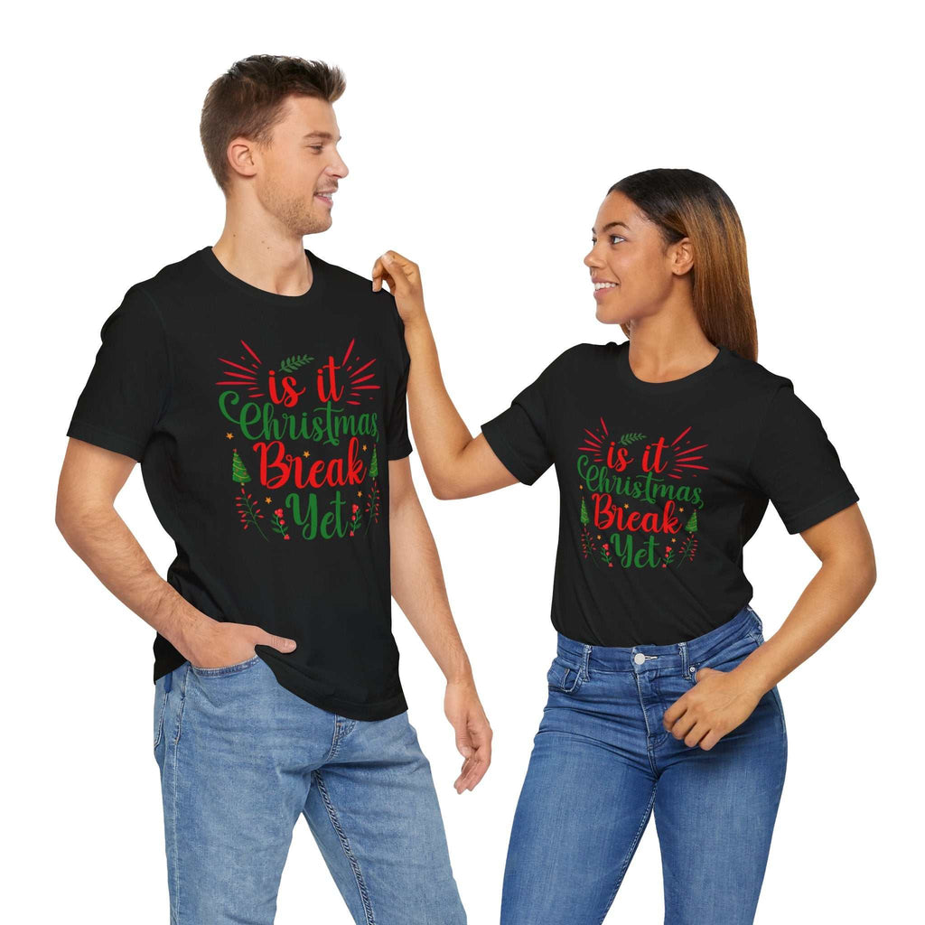 Christmas Break shirt for teachers, festive black tee with green and red print, perfect for holiday celebrations.