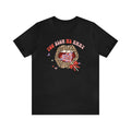 Valentine's Day t-shirt with "You Blow Me Away" design in bold fonts featuring patterns and hearts.