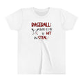 White youth short sleeve tee with baseball-themed custom artwork.
