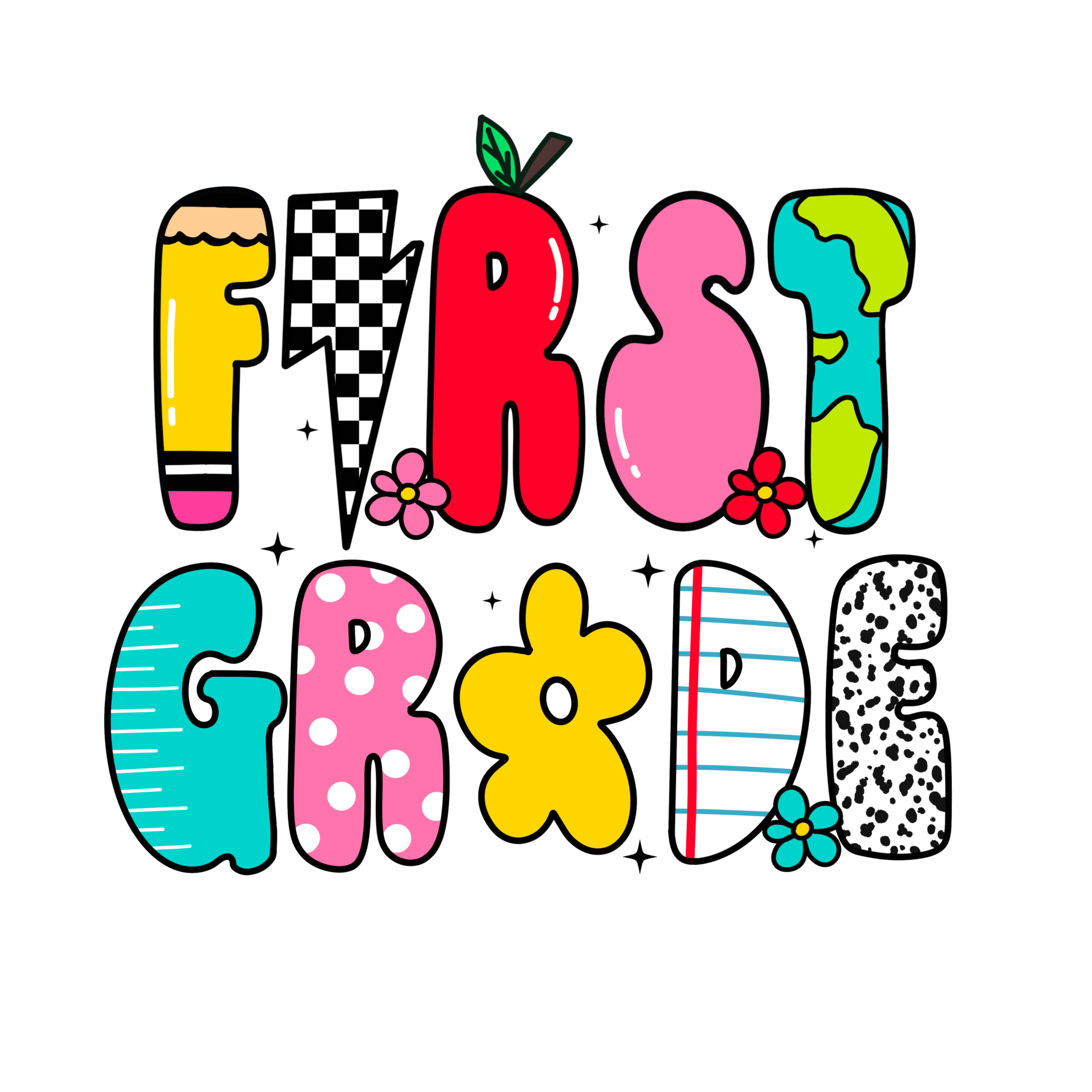 Back to School Retro Doodle Youth DTF Prints featuring Watch Out Kindergarten design for 1st to 4th grade