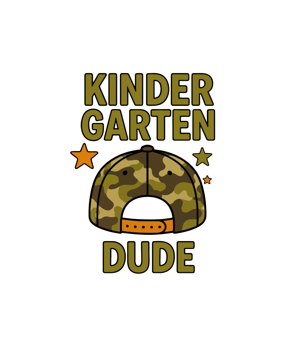 Youth retro camo hat with Watch Out Kindergarten design for Pre-K to 5th Grade DTF prints