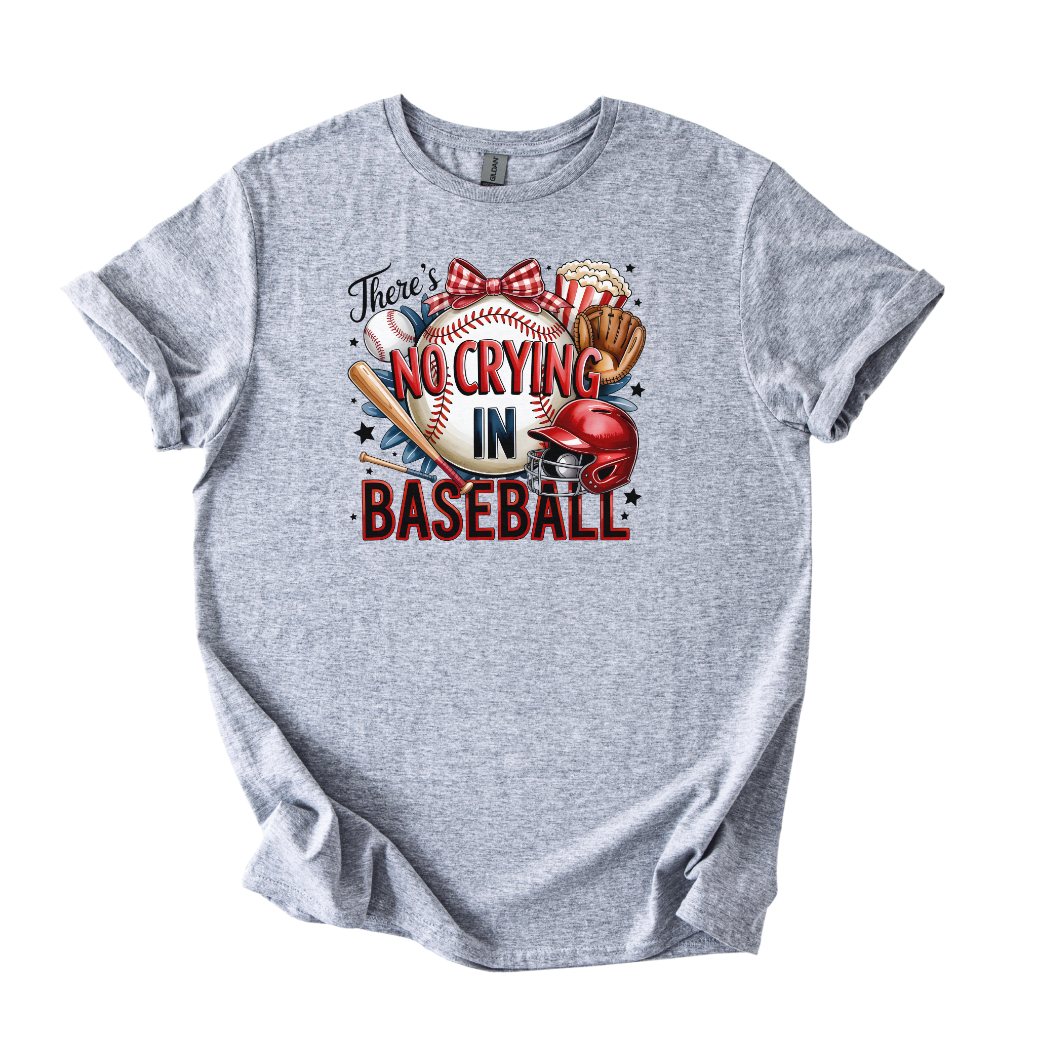 No Crying in Baseball shirt with baseball-themed graphics for moms and fans