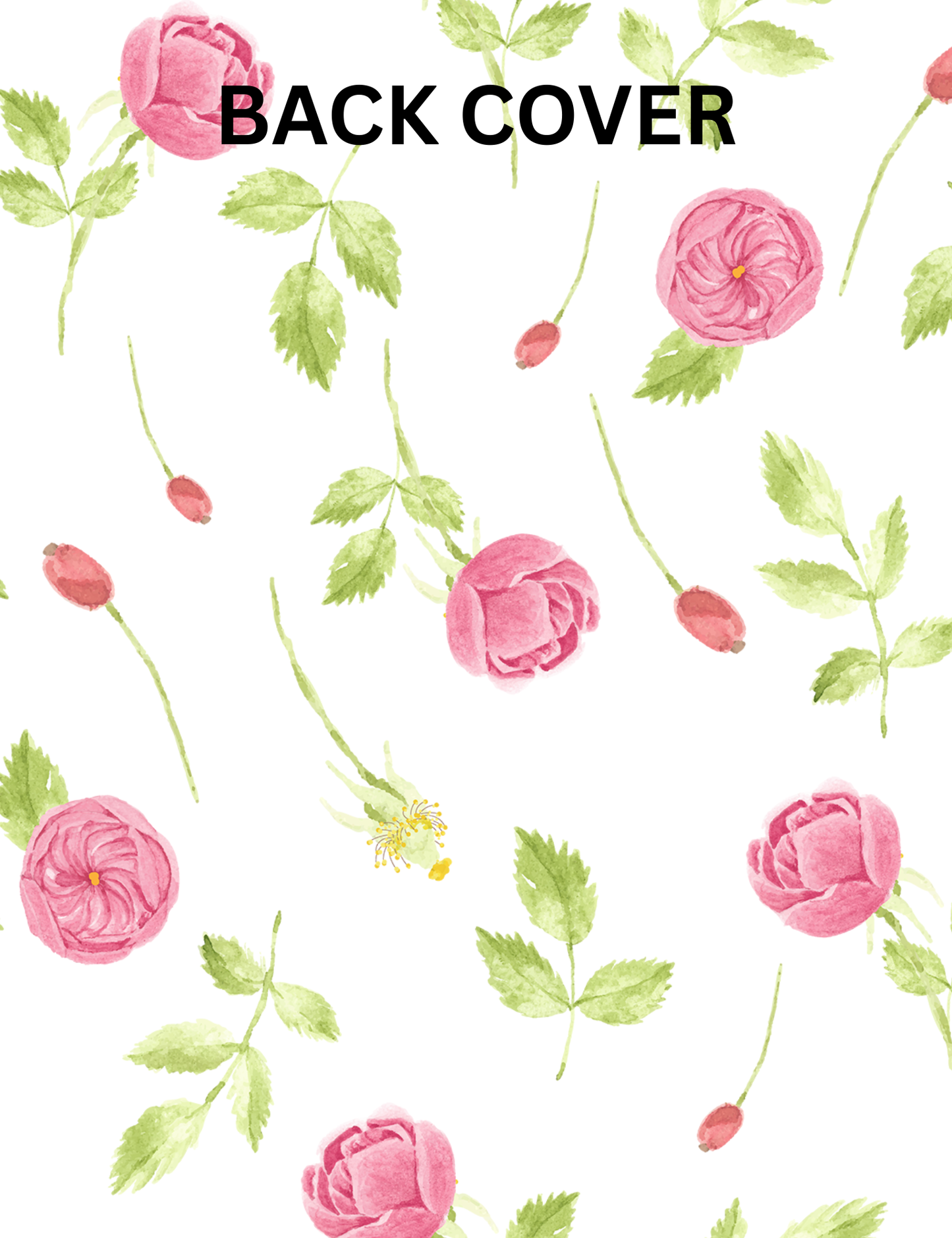 Back cover of Motivational Journal with pink floral pattern and green leaves design