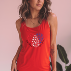 Racerback tank with "I Love America" design, perfect for 4th of July celebrations.