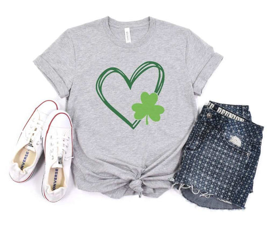 St Patrick's Day Shirt Heart and Shamrock Unisex V-Neck