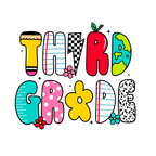 Back to school retro doodle design with Watch Out Kindergarten text for youth DTF prints 1st to 4th grade
