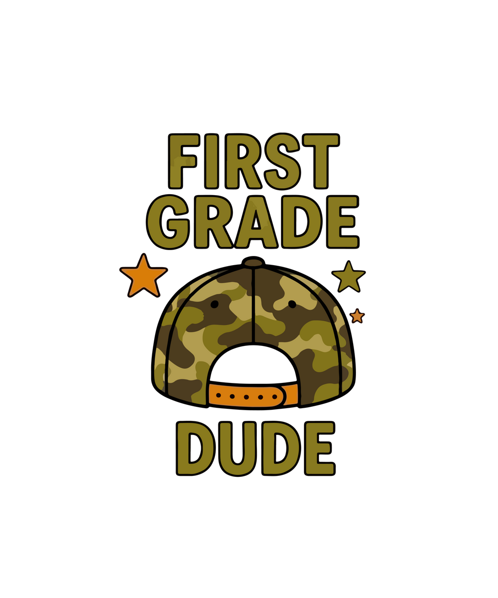 Retro camo hat for kids with Watch Out Kindergarten design, Pre-K to 5th grade DTF prints