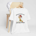 Naughty List Cat Santa Hat Lights Short Sleeve Tee Shirt on hanger with festive design.