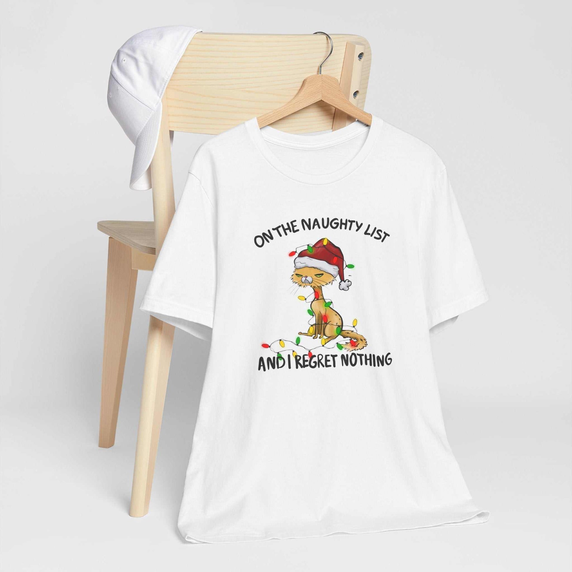 Naughty List and I Regret Nothing Merry Christmas Holiday Cat T-Shirt
