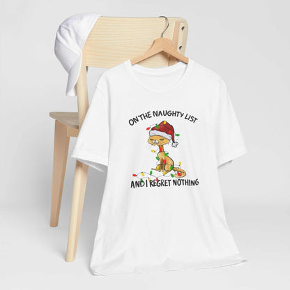 Naughty List and I Regret Nothing Merry Christmas Holiday Cat T-Shirt