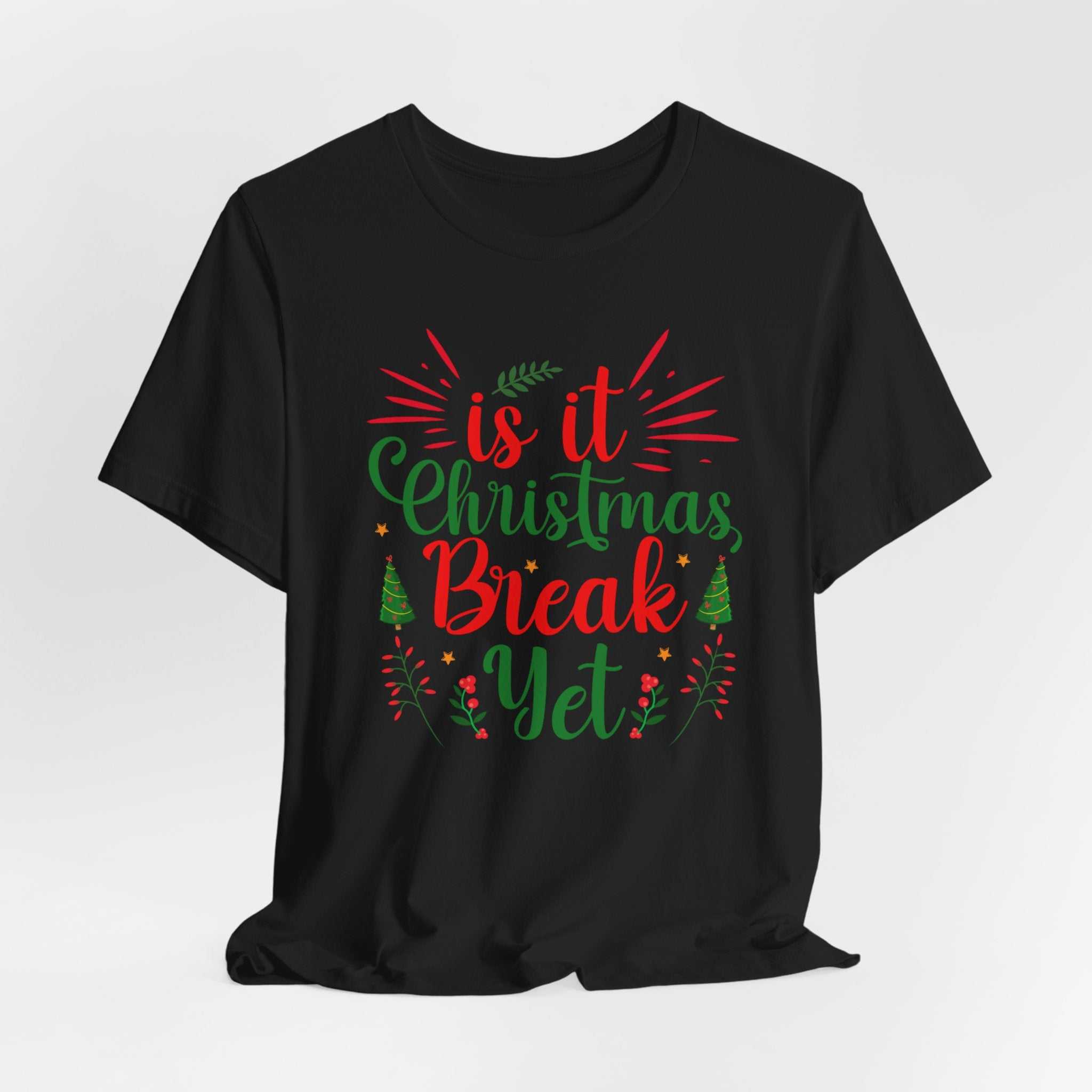 Christmas Break shirt for teachers with festive holiday design, black tee