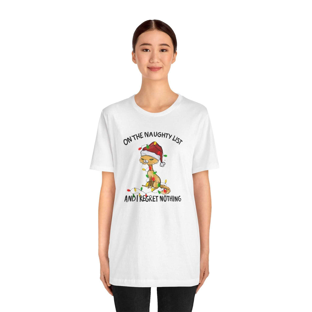 Naughty List Cat Santa Hat Lights Shirt, festive holiday tee with playful design.