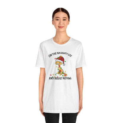 Naughty List and I Regret Nothing Merry Christmas Holiday Cat T-Shirt