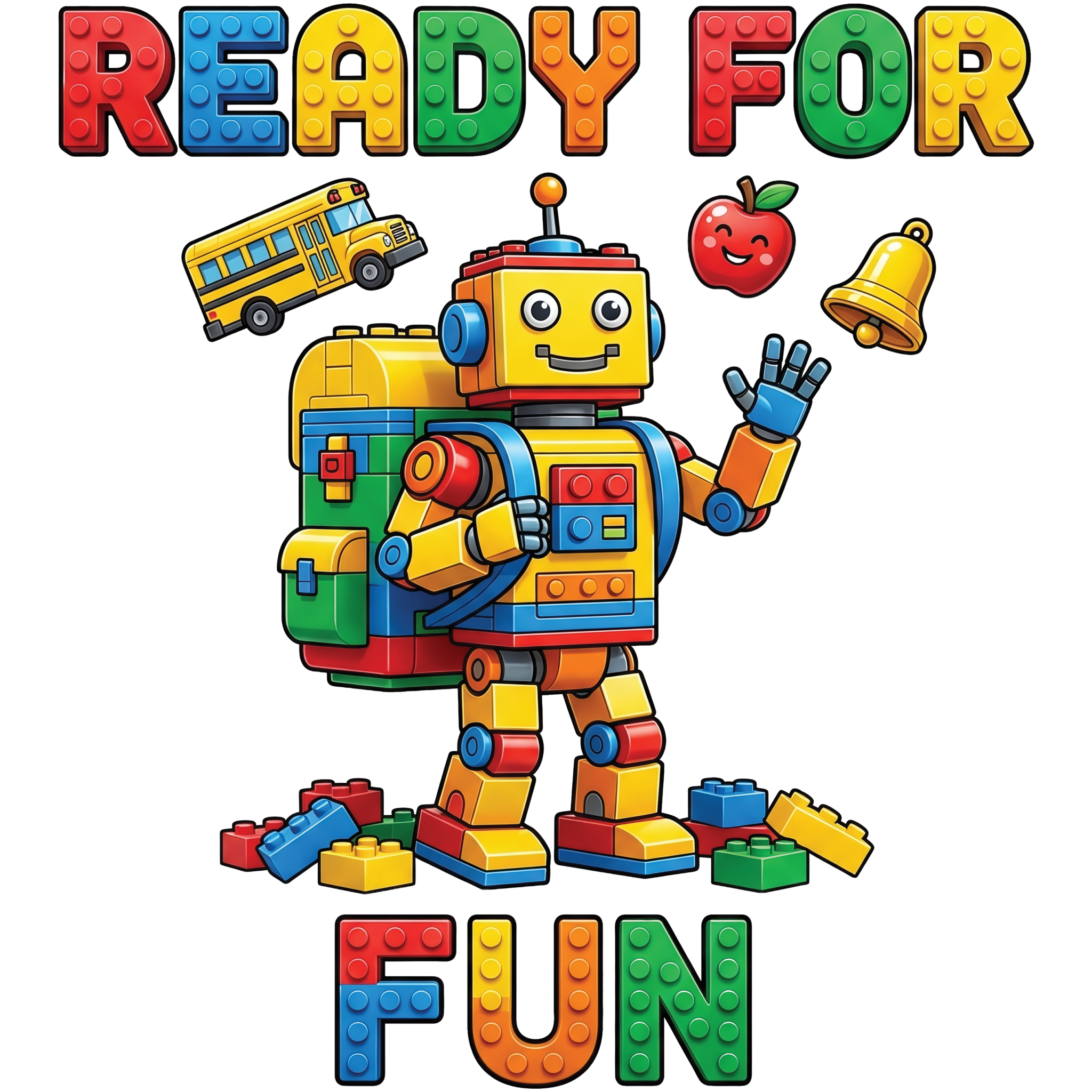 Colorful Ready For Fun Block Builder Youth DTF Print featuring Watch Out Kindergarten design