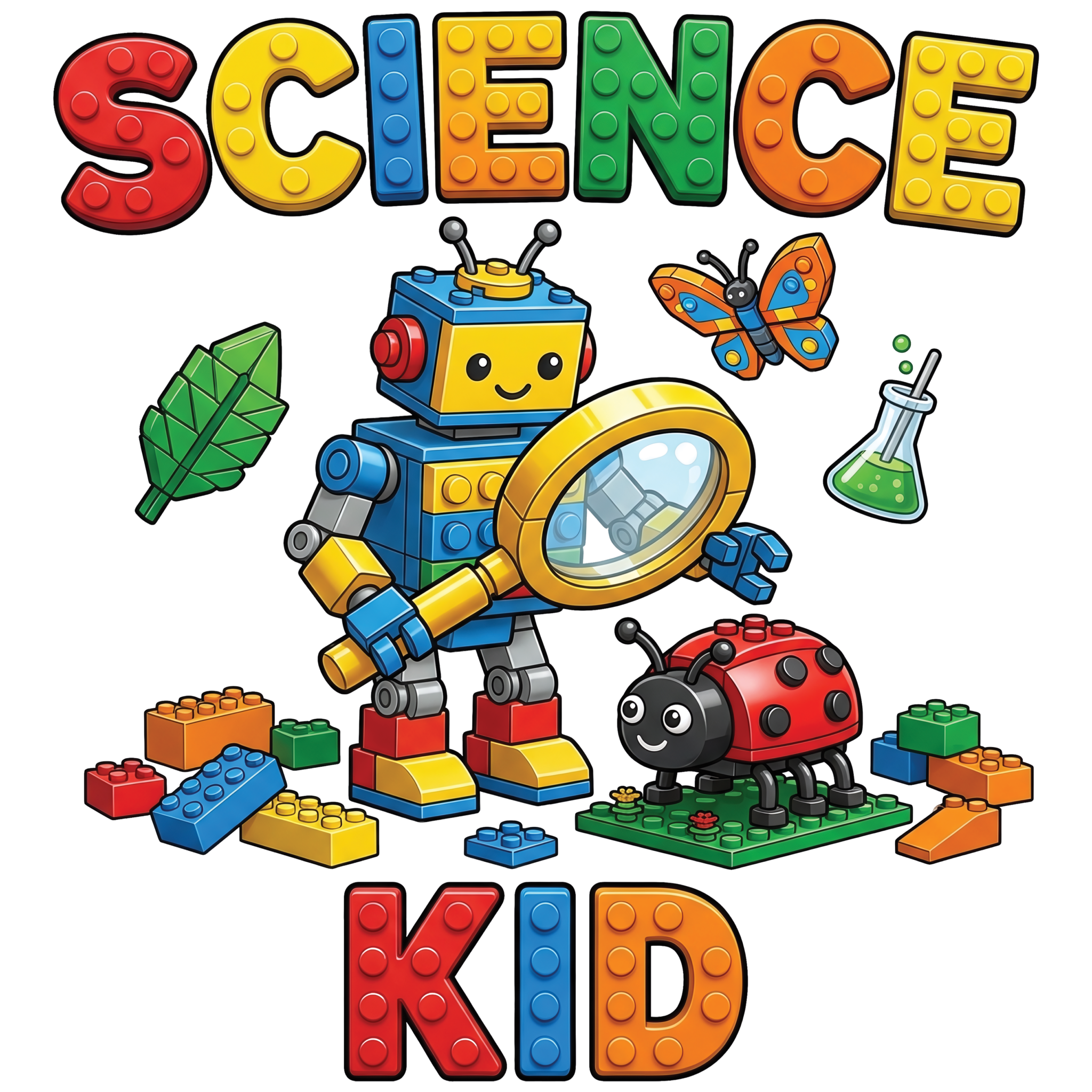 Science Kid Block Builder youth design with Watch Out Kindergarten text DTF print