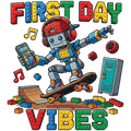 Kids wearing colorful block builder outfits with Watch Out Kindergarten print on first day of school
