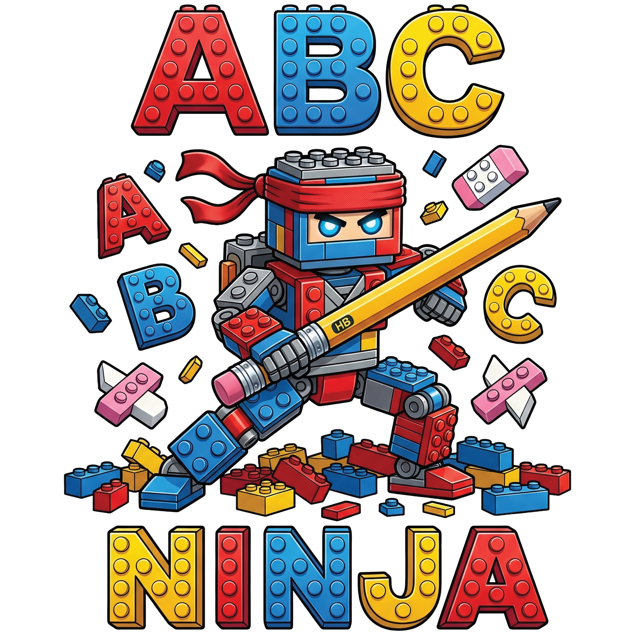 Watch Out Kindergarten ABC Ninja Block Builder youth DTF print design