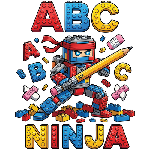 Watch Out Kindergarten ABC Ninja Block Builder youth DTF print design