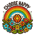Choose Happy colorful DTF print design on fabric