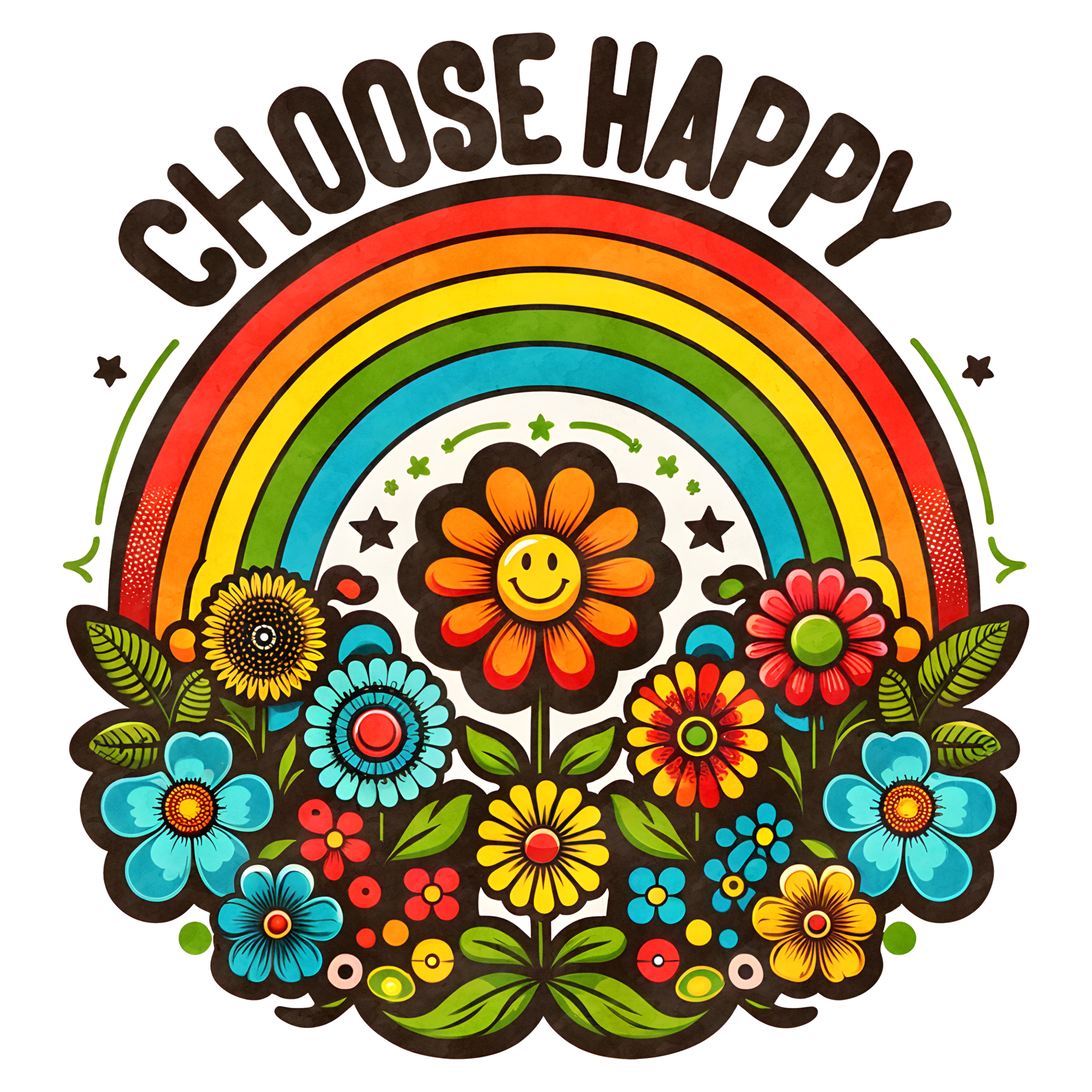 Choose Happy colorful DTF print design on fabric