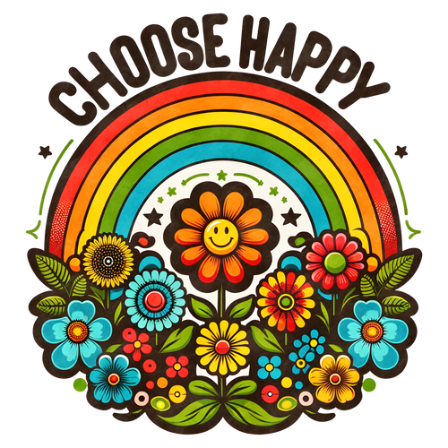 Choose Happy colorful DTF print design on fabric
