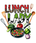 Lunch Lady cafeteria worker with Watch Out Kindergarten text DTF print design