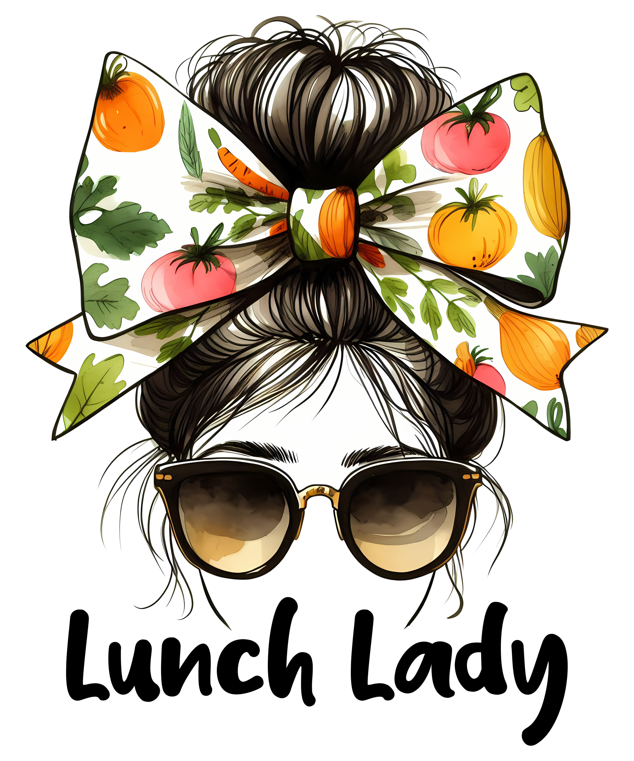 Lunch Lady Mom Bun DTF print design for "Watch Out Kindergarten" on various apparel and accessories