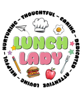 Lunch Lady DTF print design in various sizes for apparel and accessories, vibrant and durable Watch Out Kindergarten transfer