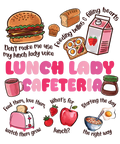 Watch Out Kindergarten Lunch Lady cafeteria DTF print transfer in various sizes for apparel customization